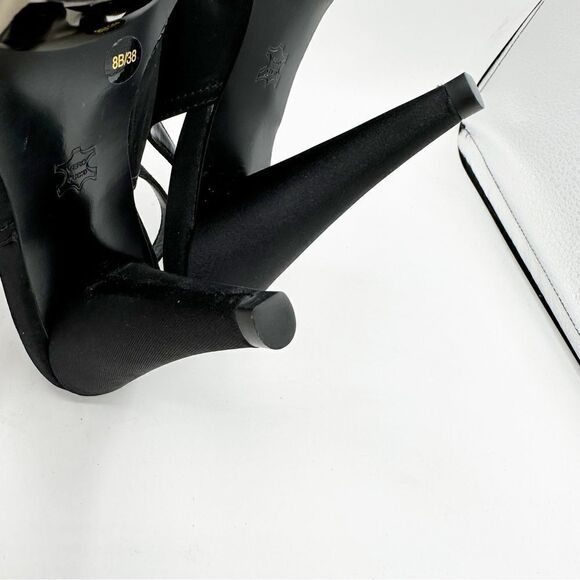 BCBGMaxAzria Black Satin Jeweled Sandals w/Mirrored Platform Cone Heel‎ Sz 8 38 - Picture 15 of 15